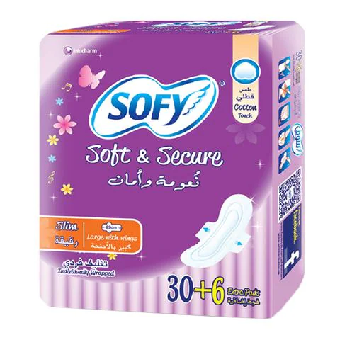 Sofy sanitary napkin for women soft and secure large with wings 30 + 6 pads
