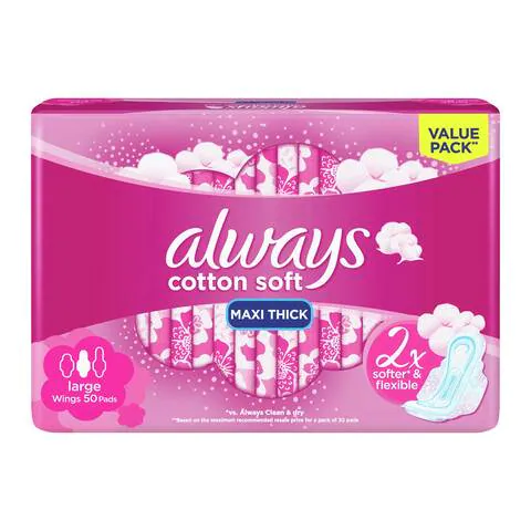Always cotton soft pads maxi thick 50 pieces