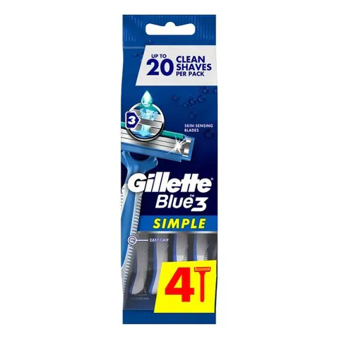 Gillette Blue Simple3 Disposable Razors 4 count