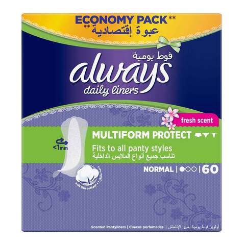 Always Multiform Protect Daily Liners Slim Pantyliners White 60 count