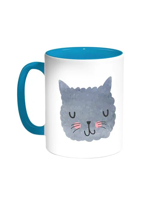 Decalac Happy Cat Printed Coffee Mug Turquoise/White 11Ounce